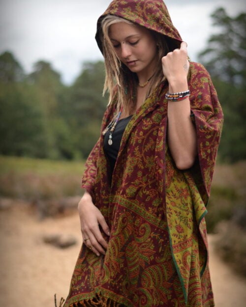 poncho-hoodie-hippie-chic-bohemian-blumen-muster-rost