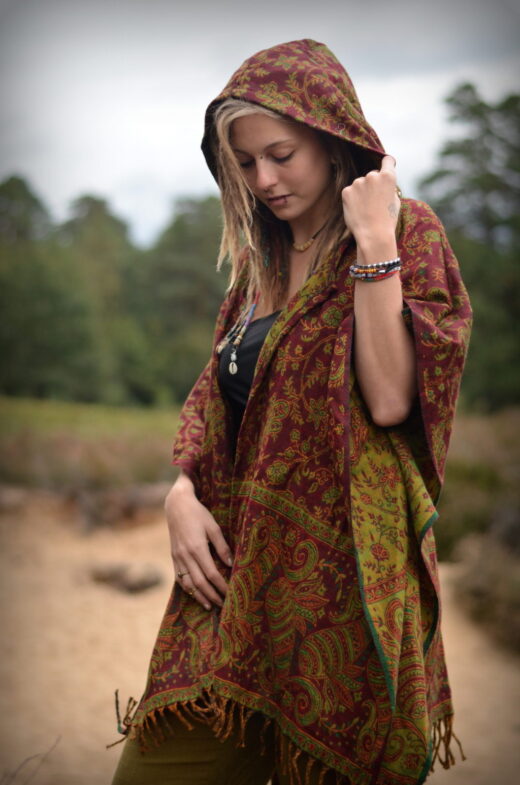 poncho-hoodie-hippie-chic-bohemian-blumen-muster-rost