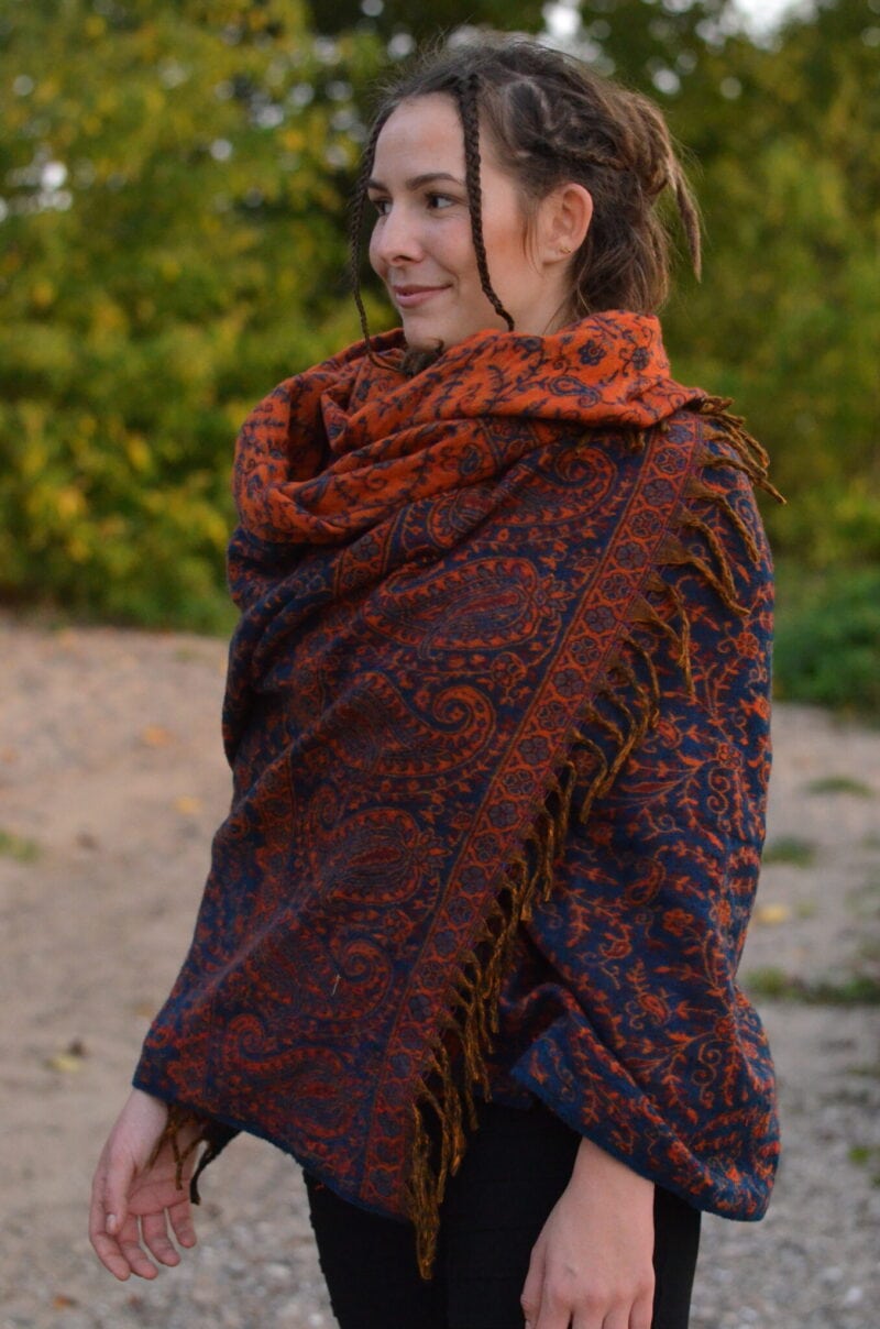 Paisley Schal "Bohemian" -blau-orange-