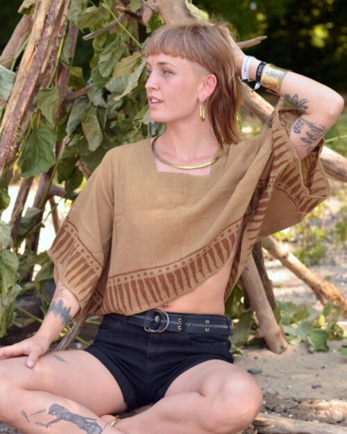 zipfel-top-beige-tribal-muster-blockprint