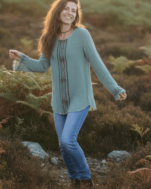 Netz Pulli mit Blockprints -handmade- ocean