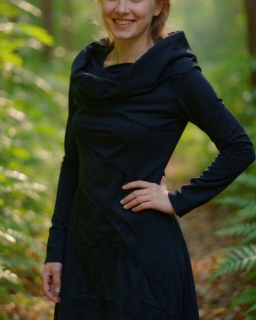 stretch-kleid-mit-hoodie-schwarz
