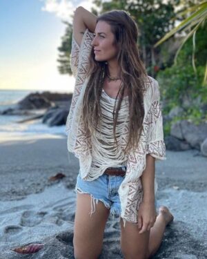 Chrochet Poncho -handmade- natural-