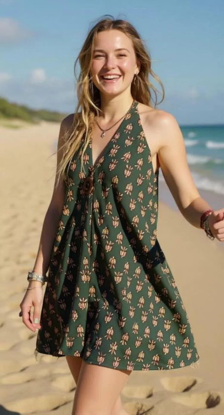 Blockprint Kleid "Natural-Divine" -grün-gelb-