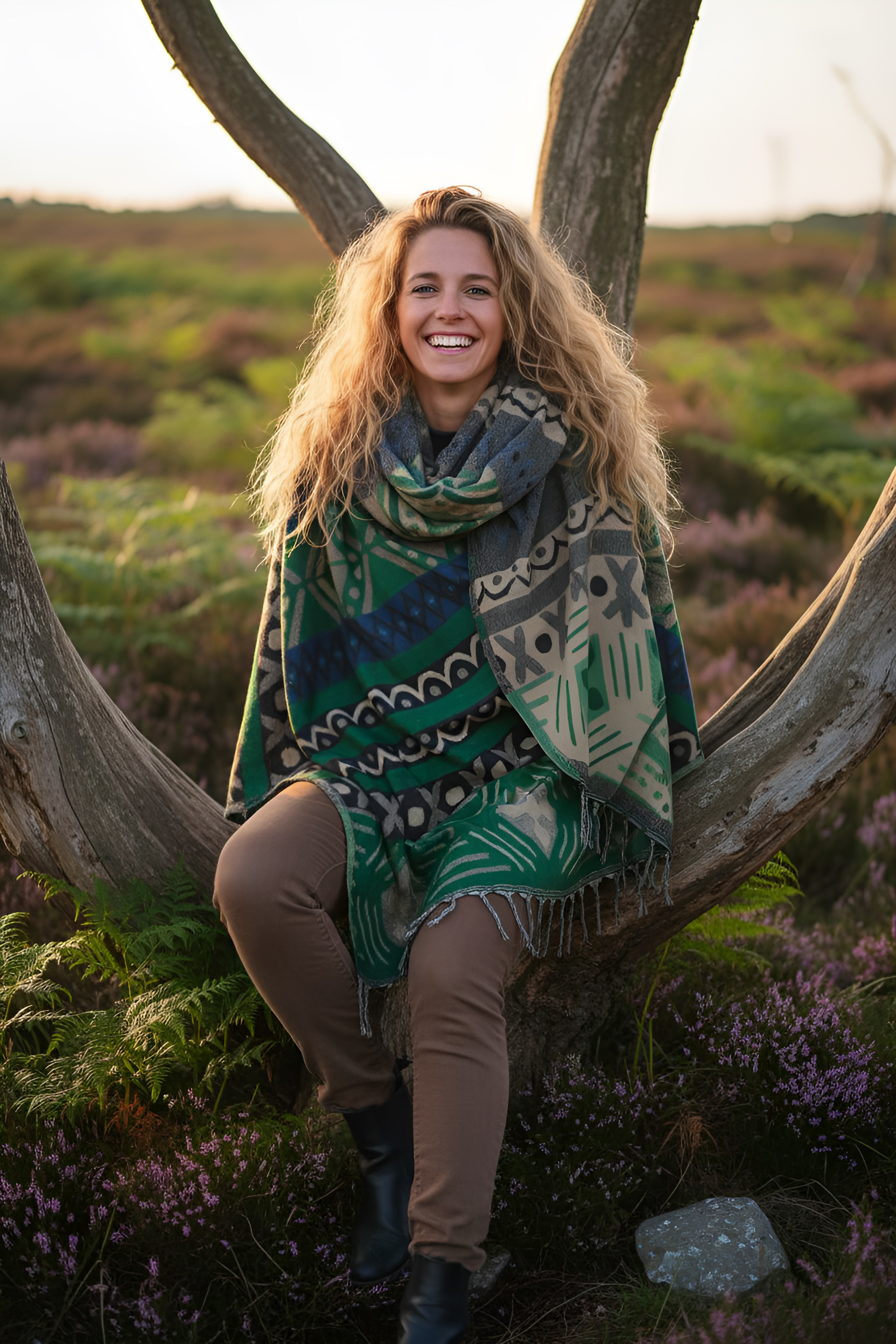 schal-boho-look-gruen-gemustert
