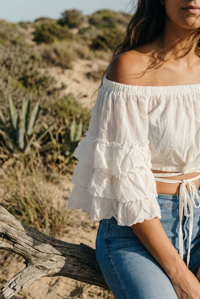 Top im Boho Look -weiß-